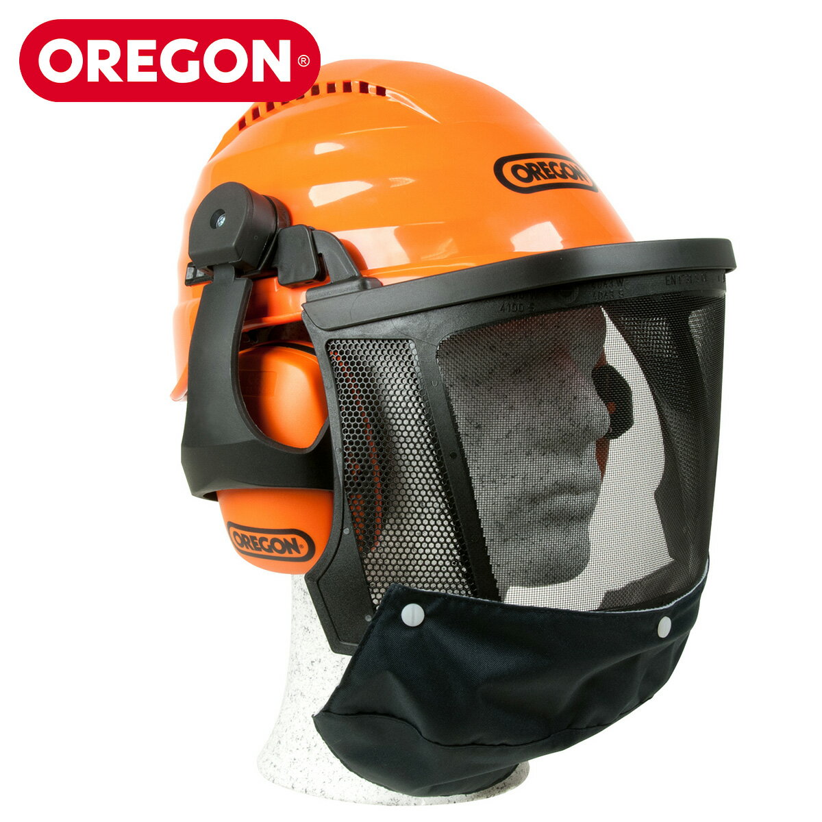 20箇所の通気口 OREGON オレゴン 高性能 ヘルメット ワイポア 562413 頭部 顔面 防護 安全 保護 イヤーマフ あご紐 付き 林災防 バイザー 騒音対策 林業 農業 造園 野外 庭 室内 防災 地震 オレンジ フェイスガード チェンソー チェーンソー【送料無料】