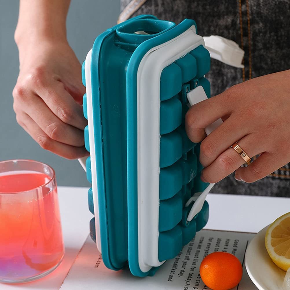 【送料無料】製氷皿 2-in-1アイスキューブトレイ 製氷機 漏れ防止用蓋 リリースアイスキューブトレイ 再利用可能な大きなキューブ ジュースのアイスキューブトレイ ケトル (ブルー)