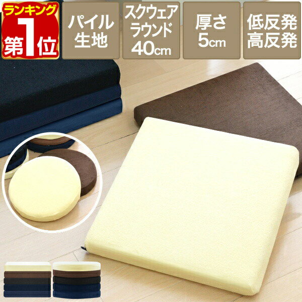 【1,210円→SALE1,155円〜6/11(木)01:59まで】【楽天1位】座布団 クッション 低反発 高反発 両面 2層 コンビクッション 1枚単品 40×40cm×厚さ5cm 丸/ラウンド 四角/スクエア 洗えるパイルカバー 座ぶとん 代わり 腰 お尻 ★[送料無料]