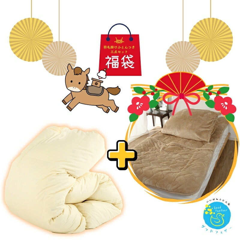 【★スーパーセール限定★通常価格の10％OFF】羽毛布団 寝具三点セット福袋 羽毛布団＋掛けカバー＋足ポケット付き敷パッド 福袋 匂わなダウン93％ 羽毛掛け布団 羽布団 掛け布団 羽毛布団シングル 羽毛ふとん かけ布団 掛布団 軽い 暖かい バイオアップ加工 通年 お歳暮