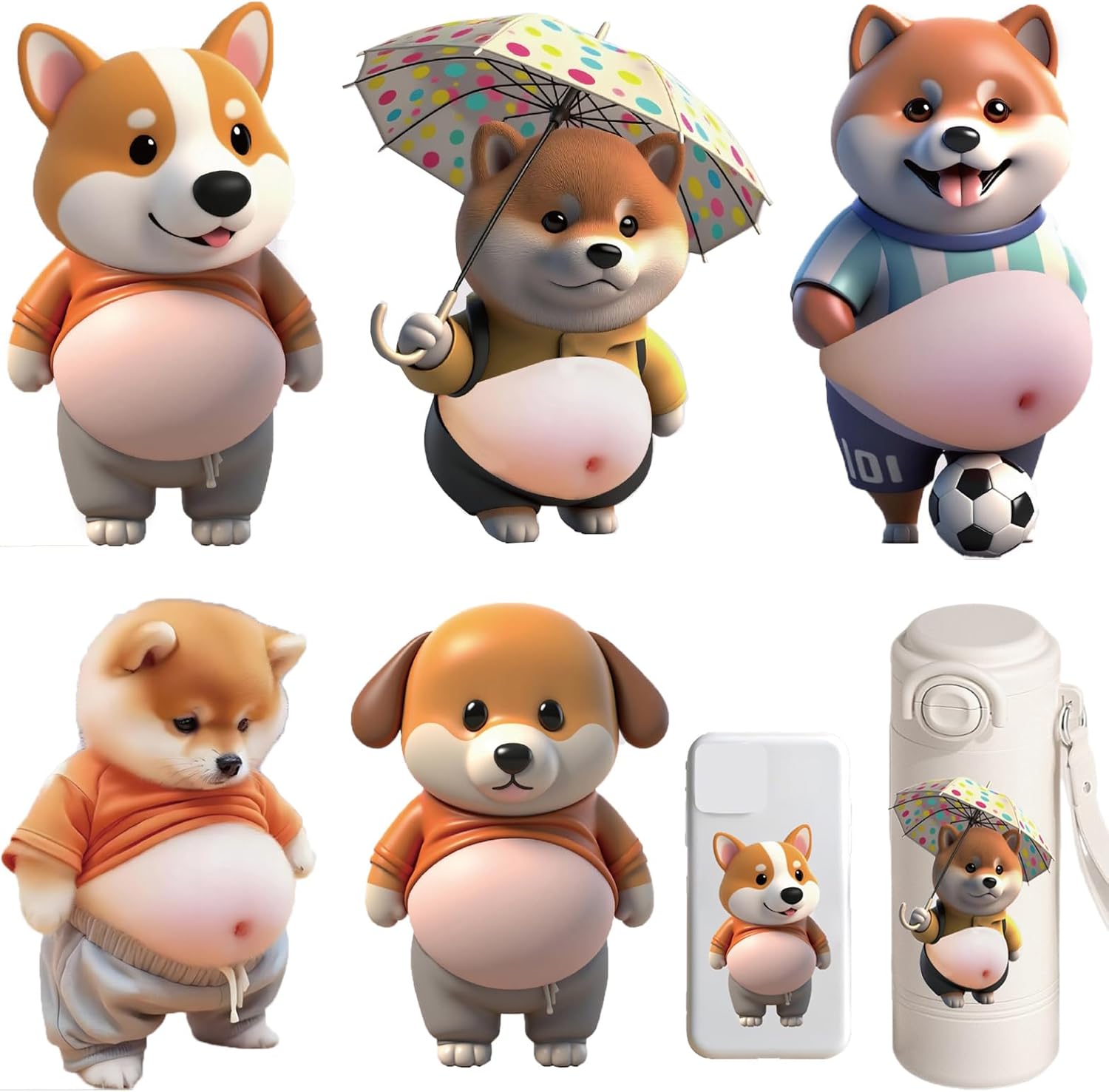 デブ 犬 ぷにぷに 5点セット シール3D柔らかいお腹 かわいい 3D マシュマロ ふわふわ もちもち もっちりスクイーズ ステッカー シー ル帳 衝突防止 キラキラ 子供 女の子向け DIY用 手帳 水筒 携帯フォトアルバムなどに