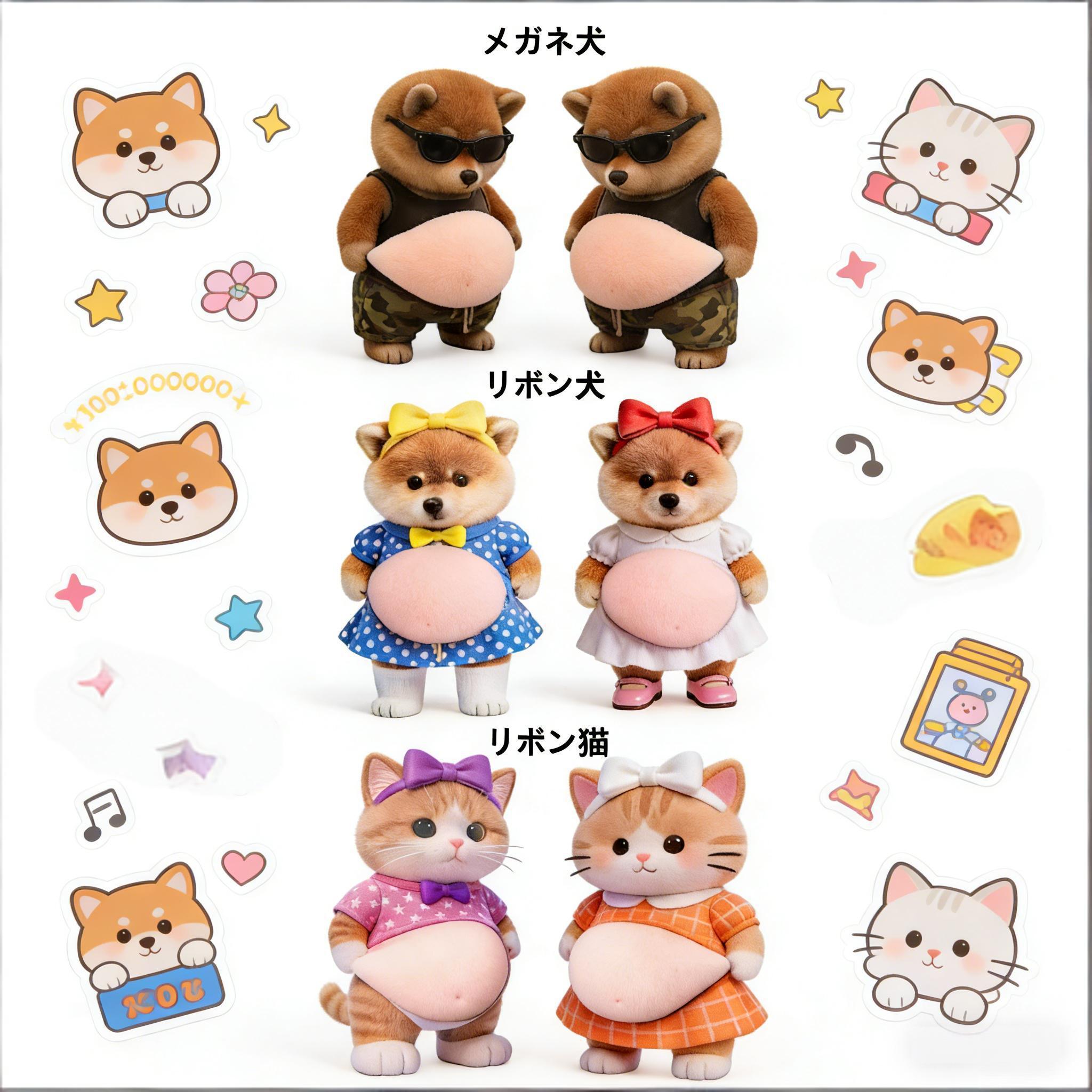 お腹ぷにぷにシール 犬 猫 おなかシール デブ犬 デブ猫 3Dお腹 マシュマロ触感 かわいい スクイーズ ステッカー ストレス解消 携帯電話 手帳 デコレーション用 ふわふわ