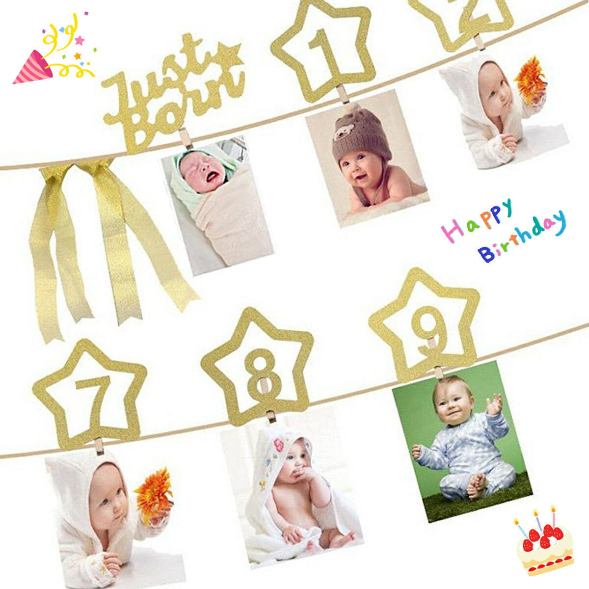 【思い出を形に】 1歳 かわいい バースデー フォトガーランド 人気 インテリア フォトフレーム 誕生日 飾り付け 子ども 赤ちゃん フォト 男の子 女の子 可愛い 子供用 写真 キッズ オシャレ ガーランド DIY 子供 こども あかちゃん ベビー 祝い インスタ 撮影 t-001