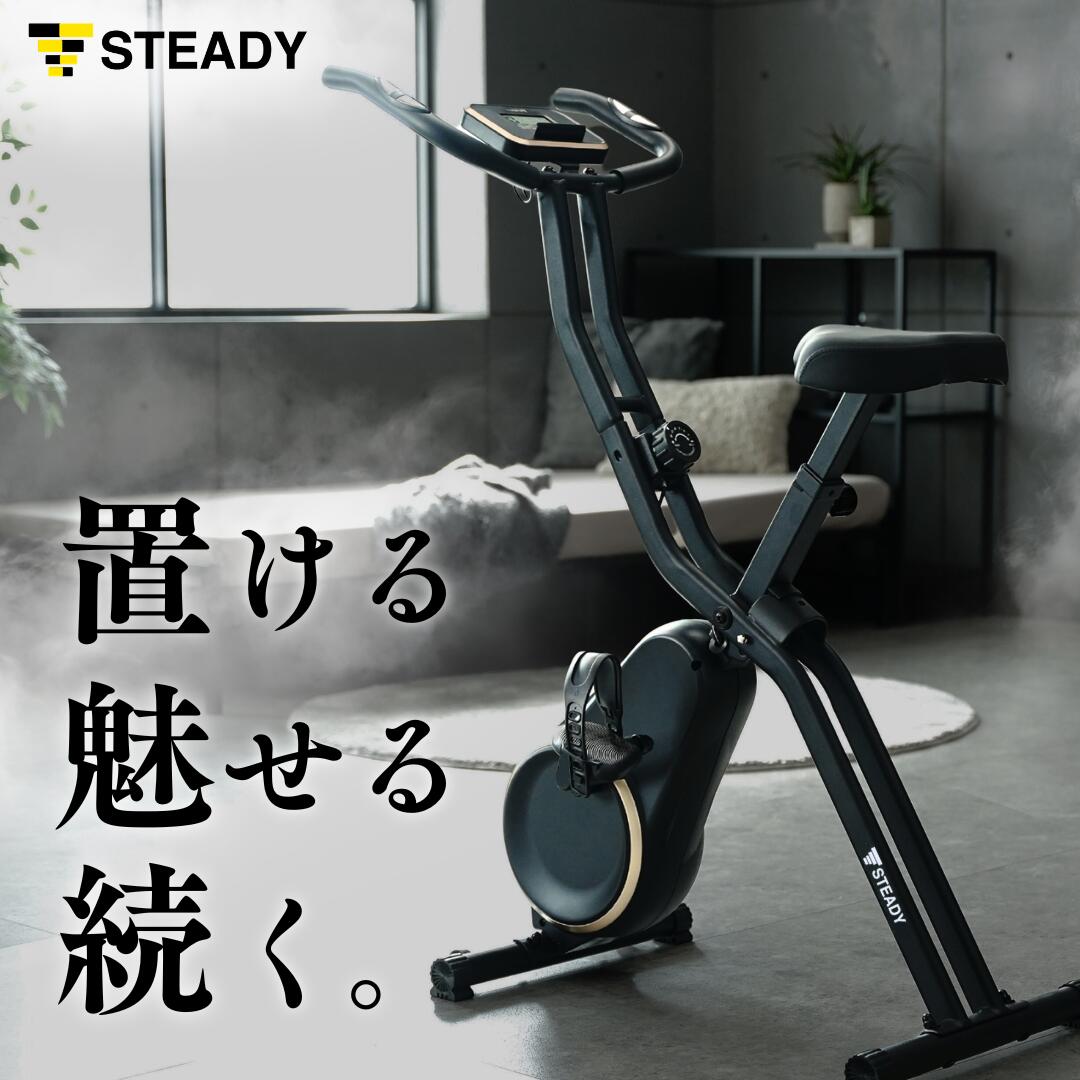 フィットネスバイク Neo マットブラック×ゴールド 【1年保証】 MONOQLO受賞姉妹モデル 静音 コンパクト 折りたたみ スタイリッシュ 専用モニター 16段階 小型 エアロバイク ルームバイク 室内トレーニング STEADY ステディ ST163
