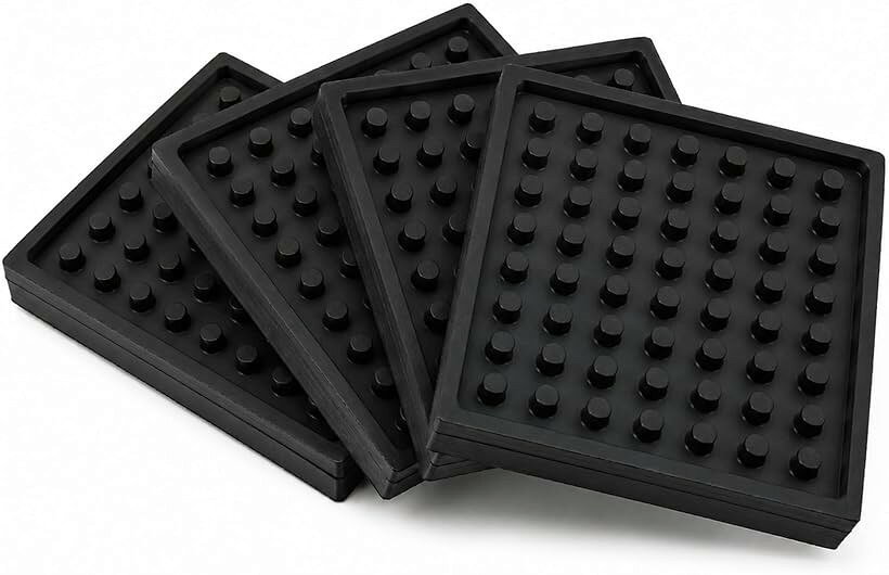 ジムマシン 防音 防振 マット ルームランナー エアロバイク ダンベル 4枚セット 厚さ1.5cm (ブラック, 長さ100mm x 幅100mm x 厚さ15mm)