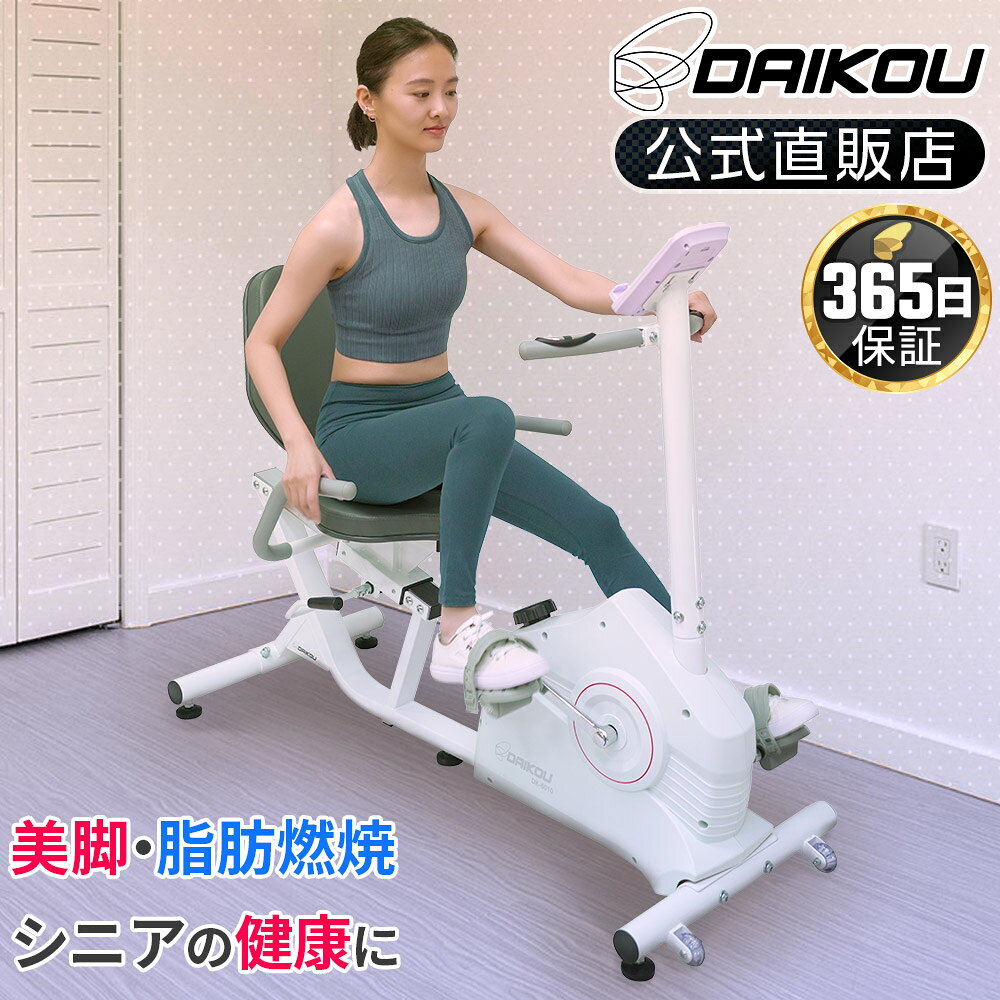 フィットネスバイク 低床 静音 マグネット式 負荷14段階調整 家庭用 連続使用時間60分 リカンベントバイク 背もたれ付き 軽量小型 介護 リハビリ 健康増進 エアロ トレーニング プレゼント ギフト ダイコー DK-6010