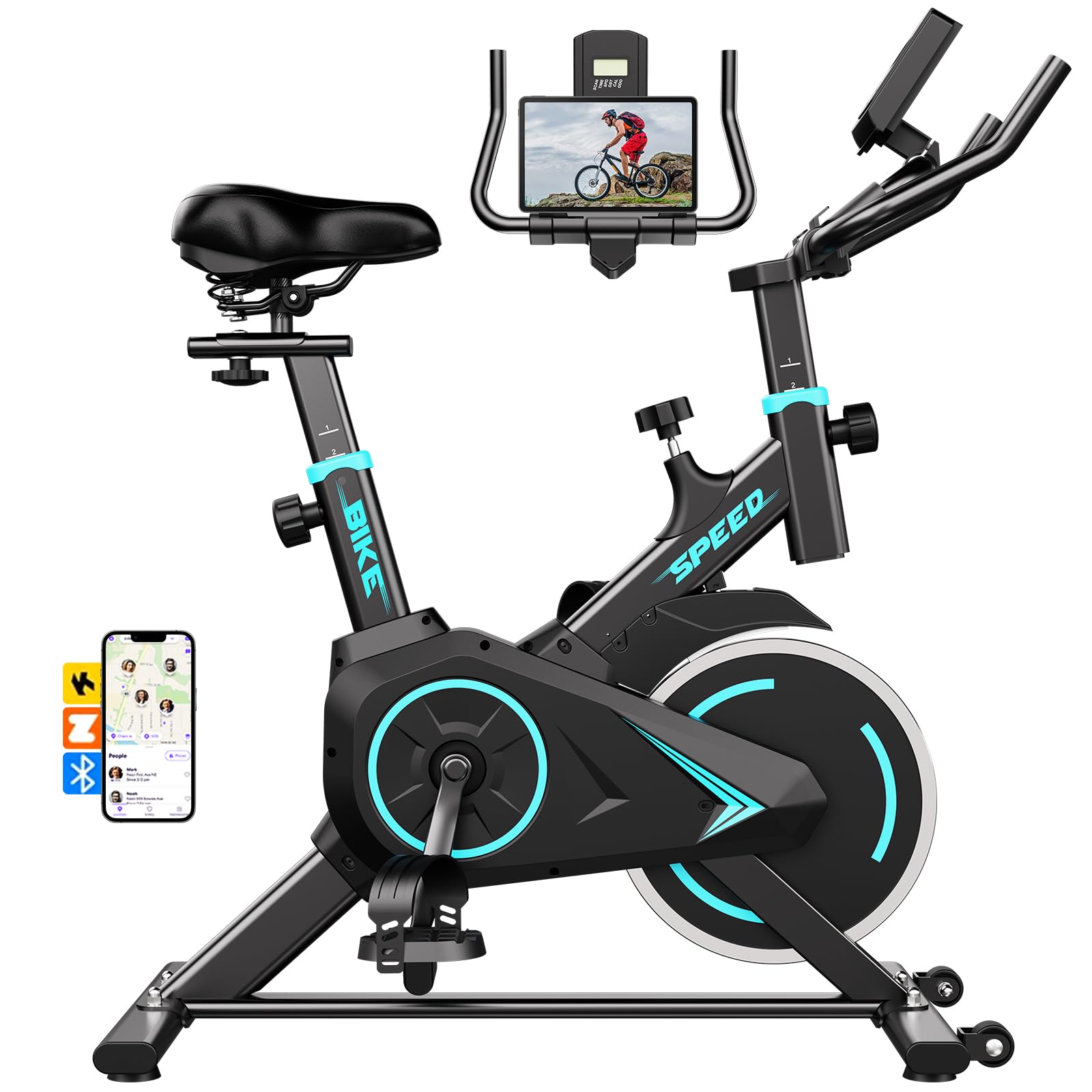 TENBOOM トレーニングバイク エアロバイク アップライトバイク 家庭用 静音スピンバイク【Zwift/アプリ連動/静音/無段階抵抗調整/組立簡単/3年保証】サドル&amp;ハンドル高さ調節可能 ダイエット器具 耐荷重130kg(実のデータ) 本格的トレーニン