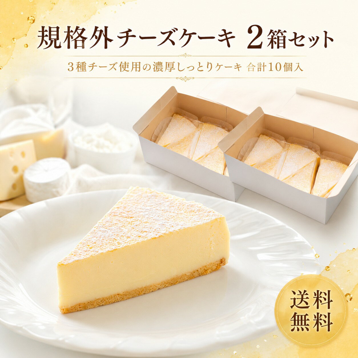 【送料無料】規格外チーズケーキ 2箱セット 60g×10個 冷凍スイーツ 訳あり チーズケーキ 3種チーズ使用 濃厚 しっとり ベイクドチーズケーキ