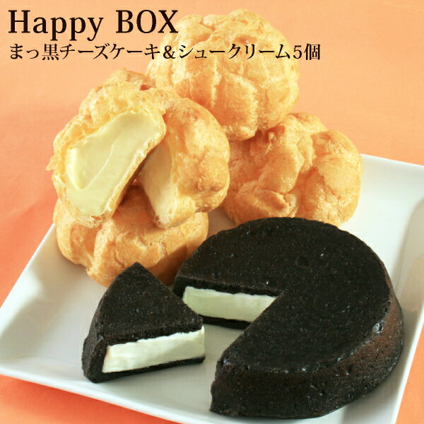 お中元 ＊Happy Box＊まっ黒チーズケーキ＆Bigシュークリーム5個チーズケーキ シュークリーム スイーツ お取り寄せ 送料込 内祝い 出産祝い 結婚祝い プレゼント ギフトセット 誕生日 バースデー