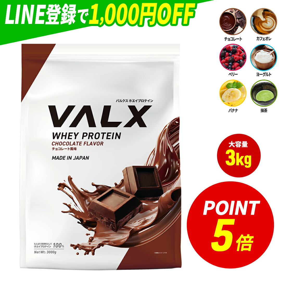 【ポイント5倍 7/3 20:00-7/13 9:59】[LINE登録で1,000円OFF] [大容量] VALX ホエイプロテイン WPC 3kg 選べる6種フレーバー 国内生産 山本義徳 チョコレート ベリー ヨーグルト カフェオレ バナナ 抹茶 プロテイン タンパク質 筋トレ ダイエット 美容 置き換え