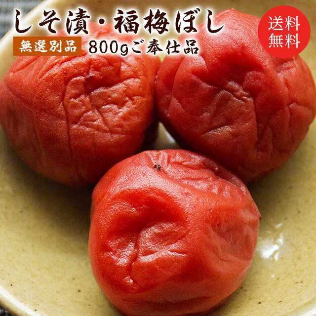 【無添加】 訳あり 梅干し 【送料無料】 無添加 無選別しそ漬800g(約44〜55粒)塩分約15％ 食品 福梅ぼし 国産梅 わけあり バニリン お取り寄せ グルメ