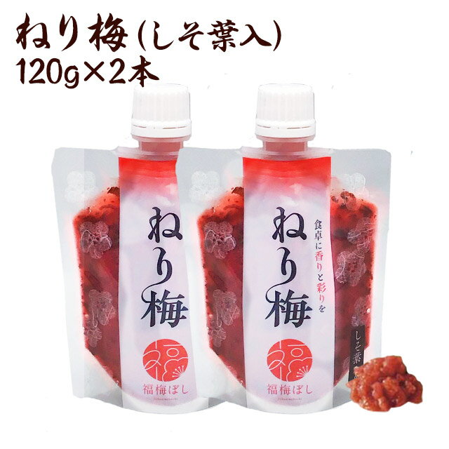 【無添加】 送料無料 無添加ねり梅（しそ葉入）120g×2個セット　国産梅　国産うめ　ねり梅(練り梅) /調味料/梅干し/しそ梅 お取り寄せ グルメ