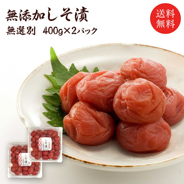 【無添加】 【送料無料】無選別 　無添加しそ漬　400g入 2パック 塩分約15% 【訳あり　福梅ぼし　バニリン】