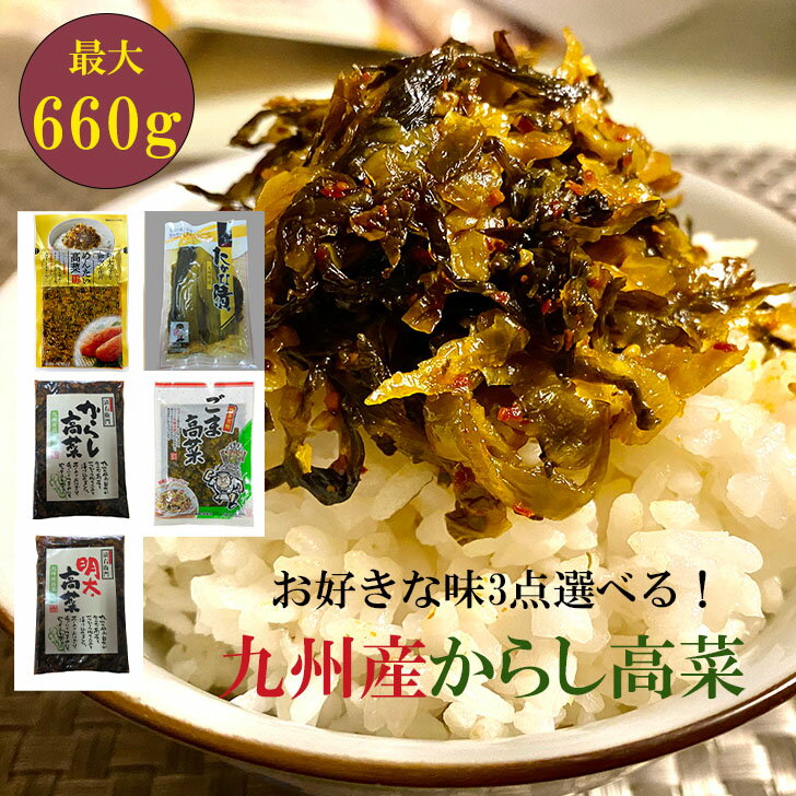 【レビュー4.8超！】辛子高菜 5種から選べる3袋(辛子/明太/贅沢明太/ごま高菜/たかな漬) 最大660g(220g×3袋) からし高菜 高菜炒め 高菜油炒め 漬物 高菜漬け 福岡 博多 国産 九州産 福岡旭食品 明太子 ポイント消化 送料無料