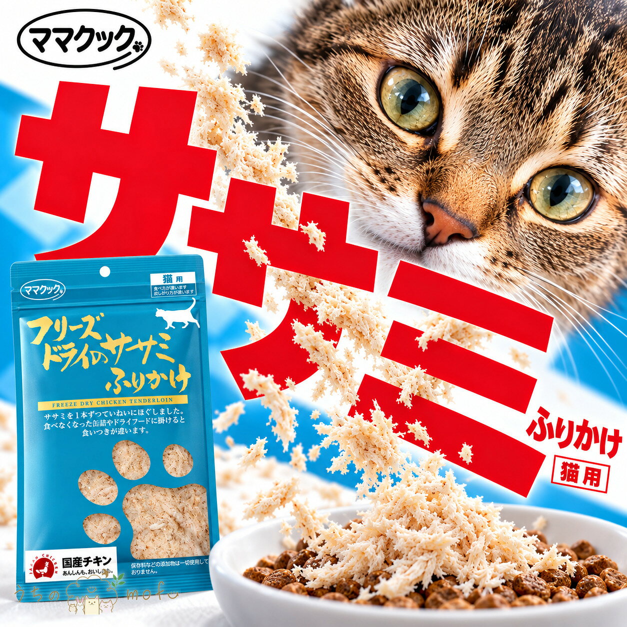 ママクック フリーズドライ 猫用 ササミふりかけ 25g 3個〜10個 国産 着色料・保存料不使用 猫 ふりかけ おやつ トッピング ささみ キャットフード 送料込み