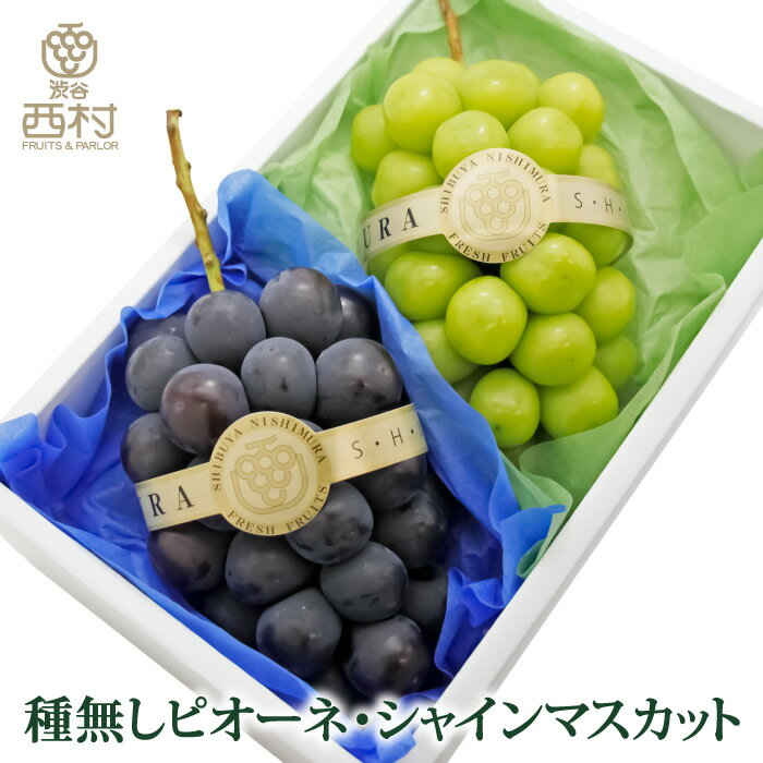 [ぶどう2種合計約900g・指定日配送可]高級ぶどう食べ比べセット シャインマスカット 種なしピオーネ 種なしぶどう 渋谷西村 詰め合わせ フルーツギフト 内祝 お見舞い お供え 果物 高級フルーツ 高級 贈答 贈り物 退院祝 産地厳選 秋の味覚 送料無料