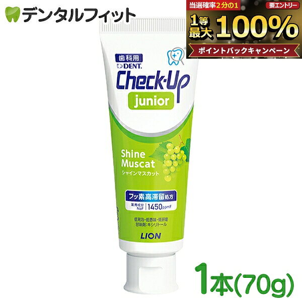 【★先着100円OFFクーポン＋エントリーP5倍 10/4 20:00-10/9 1:59】歯磨き粉 子供 チェックアップ LION Check-up junior シャインマスカット フッ素1450ppmF 1本 (70g) フッ素高滞留処方 ／ ライオン DENT kodomo