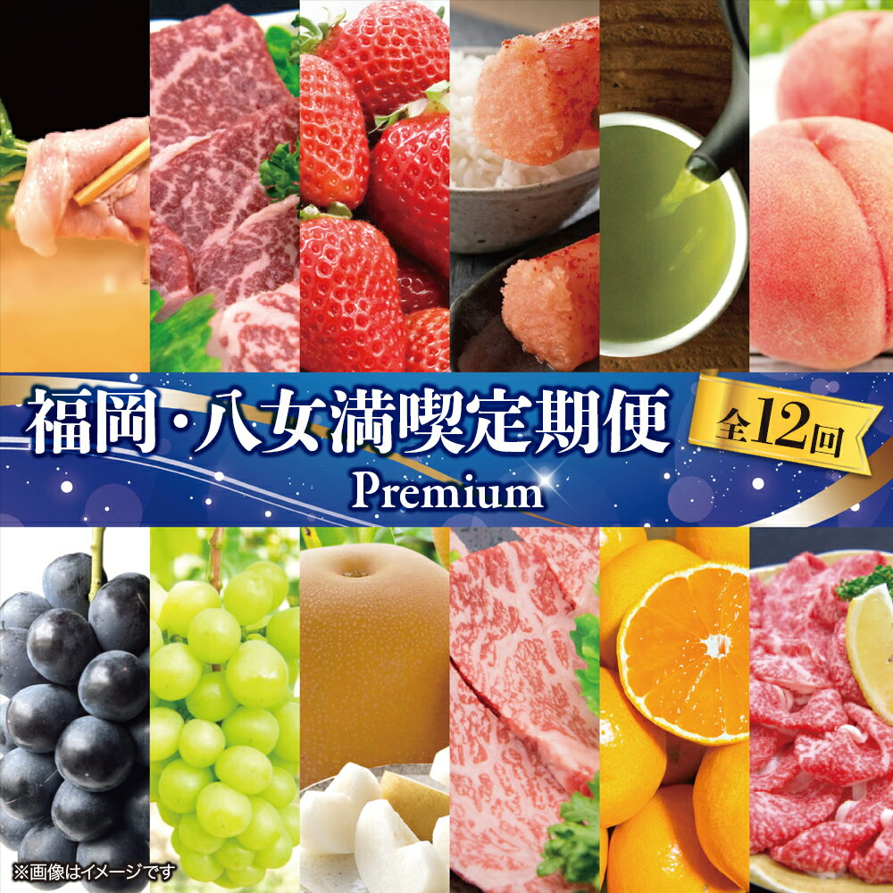 【ふるさと納税】福岡・八女満喫定期便 プレミアム全12回 B ＜配送不可：北海道・沖縄・離島＞ フルーツ 定期便 あまおう 桃 ぶどう シャインマスカット 梨 みかん 牛肉 お茶 おすすめ セット 産地直送 福岡県 八女市