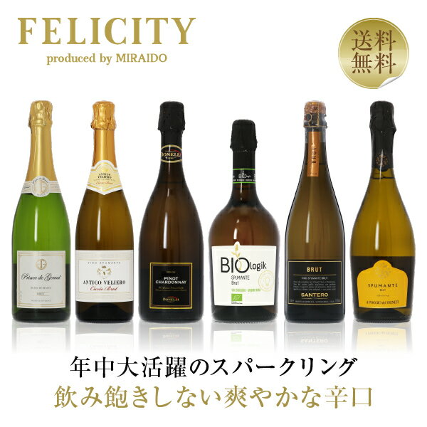 250円OFFクーポン対象 【21】フェリシティー厳選！ 至福の泡6本セット 第71弾 750ml×6 飲み比べ スパークリングワイン ワイン セット 【送料無料】【包装不可】