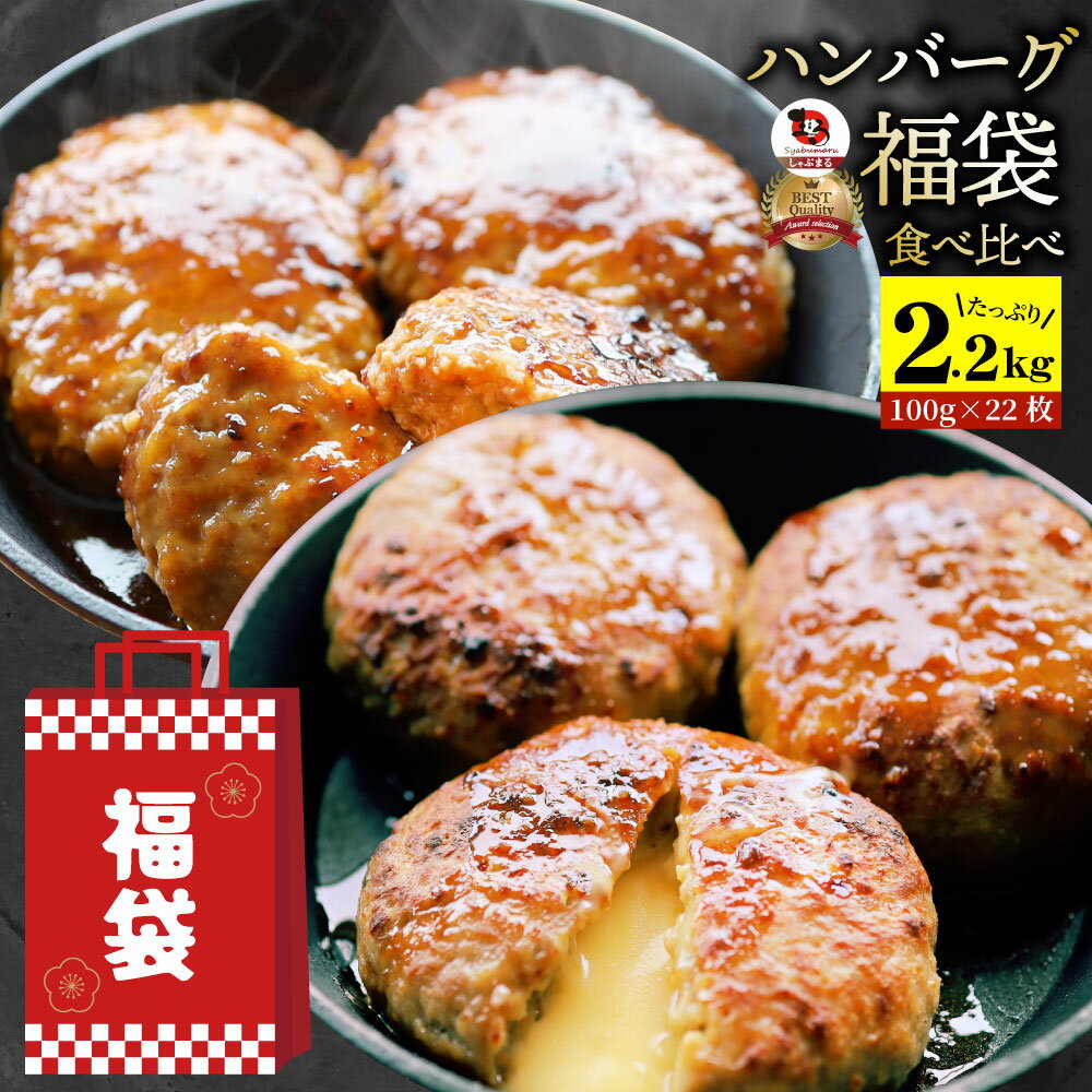 ハンバーグ 福袋 2種食べ比べ セット 2.2kg (プレーン100g×12個、チーズイン100g×10個) 温めるだけ レンジ 冷凍 惣菜 お弁当 あす楽 業務用 温めるだけ レンチン 冷食 送料無料