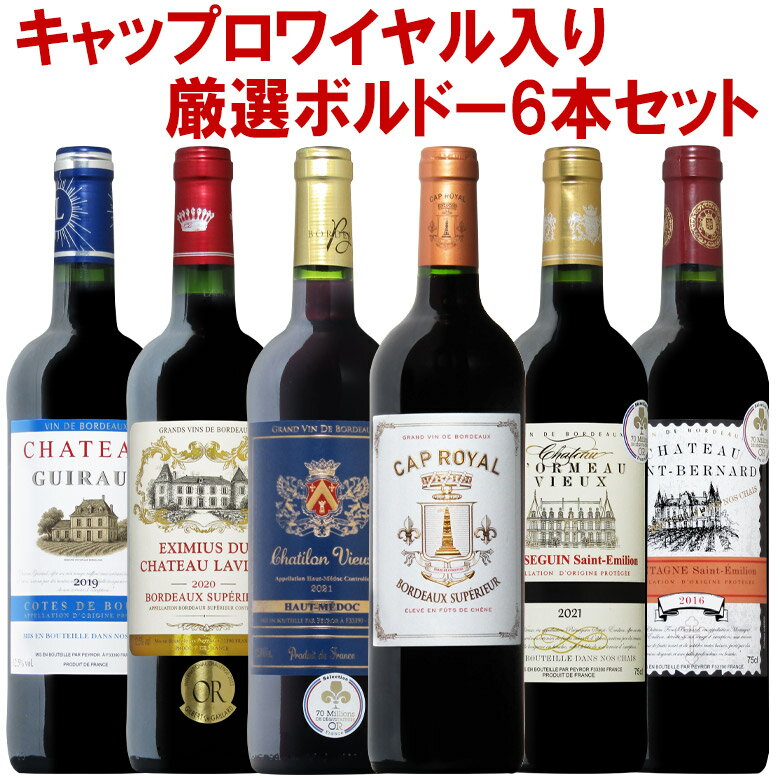 【キャップロワイヤル入り！】すべて格上！ボルドー赤ワイン6本セット！ボルドー コート ワインセット 赤 6本 ギフト 母の日 金賞 750ML おすすめ