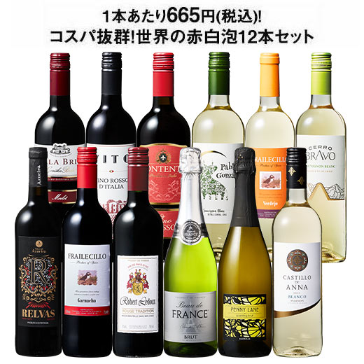 【送料無料】3大銘醸地入り!世界の選りすぐり赤・白・スパークリングワイン飲み比べ12本セット 第34弾 【9000307】 | 金賞 飲み比べ ワイン ワインセット ミックス wine wainn ボルドー フランス イタリア スペイン お買い得 ギフト