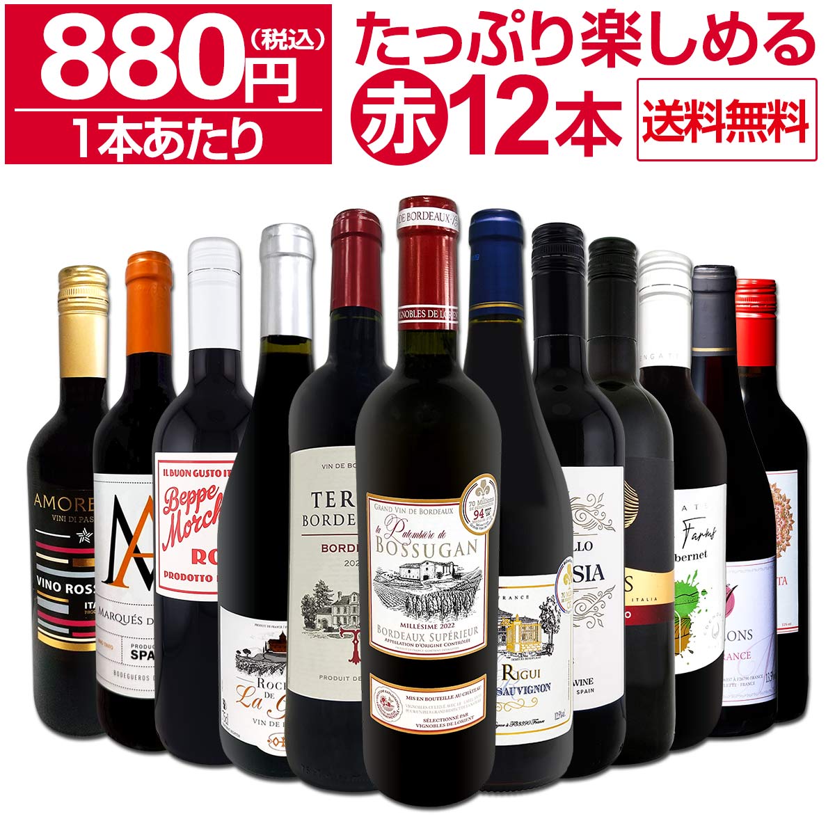 赤ワイン セット ワインセット 赤 ワイン ギフト 箱 京橋ワイン 京橋わいん 12本 750ml 飲み比べ プレゼント 送料無料 第95弾 1本あたり880円(税込) 採算度外視の大感謝 厳選赤ワイン12本セット まさにウルトラバリュー たっぷりワインを楽しめる 大満足 飲み比べセット