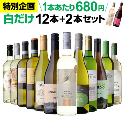 【総額100万ポイントが当たる！】1本あたり なんと680円(税込) 送料無料 白だけ特選ワイン12本+2本セット(合計14本) 198弾 白ワインセット 辛口 白ワイン シャルドネ 浜運