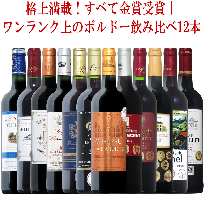 ボルドー 金賞12本セット こだわりがぎっしり詰まった12本！格上 満載！複数受賞満載！全てハイスペック！ ギフト 母の日 ワイン ワインセット 金賞 赤ワイン wine 750ML おすすめ