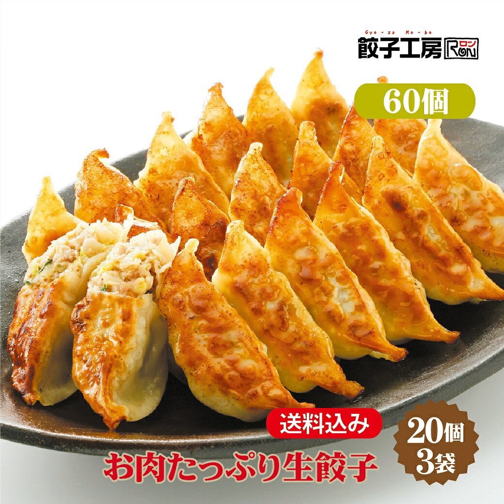 お肉たっぷり生餃子 60個 (20個×3袋) 冷凍餃子 餃子 冷凍 冷凍食品 【にんにく不使用】 餃子 ぎょうざ ギョーザ 肉餃子 中華 点心 取り寄せ 惣菜 グルメ ギフト 贈り物 時短 タレ無し 餃子工房 RON みまつ食品