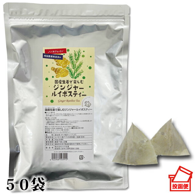 国産 生姜 で楽しむ ジンジャー ルイボスティー 50g (50袋) ティーバッグ 国産生姜使用 ポスト投函便 送料無料 小川生薬