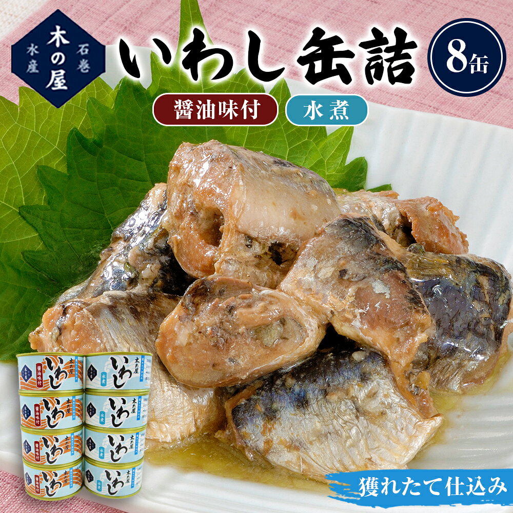 【ふるさと納税】イワシ 缶詰 いわし缶詰 食べ比べ 2種8缶 セット 木の屋 水煮 醤油 醤油味付 鰯 国産 レトルト いわし イワシ缶 いわし缶 常温 鮮魚 フレッシュパック製法 おかず おつまみ ご飯のお供 非常食 長期保存 保存食 備蓄 魚 青魚 宮城県 石巻市 14日以内