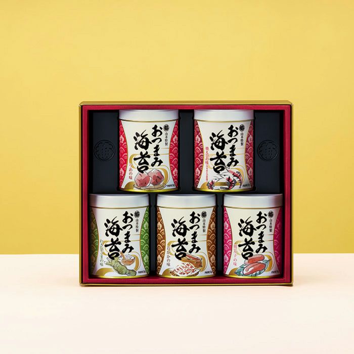 山本海苔店 おつまみ海苔 5缶 詰め合わせ【送料無料】おつまみ セット 帰省 お取り寄せ のし のり ギフト 味付け海苔 老舗 高級 プレゼント 東京 土産 日本橋 珍味 海老 内祝い お返し 敬老 お歳暮