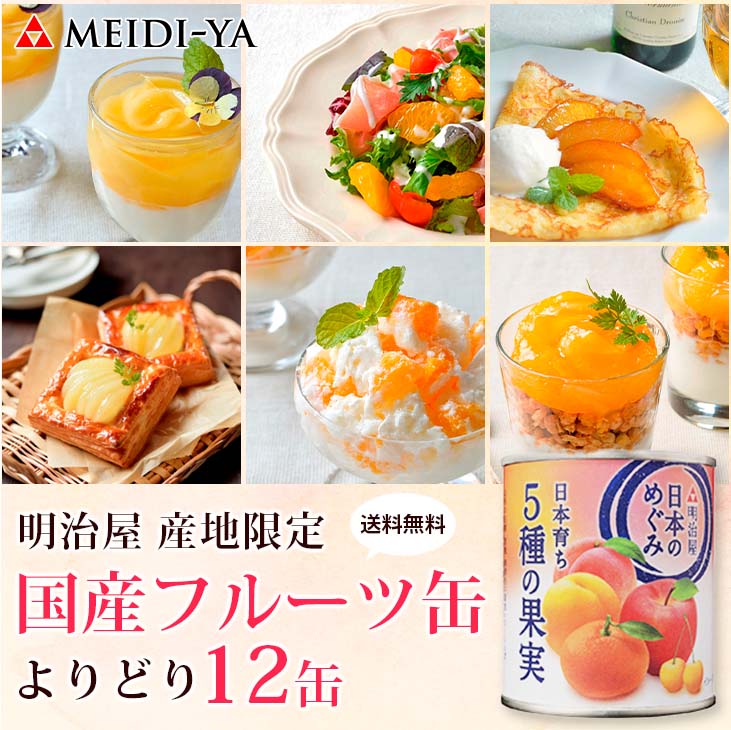 400円OFFクーポン発行中★エントリーしてポイント最大12倍！明治屋 日本のめぐみ 産地限定 国産 フルーツ缶詰 詰め合わせ 選り取り12缶(3缶単位) ※当商品はギフト商品ではございません。 【送料無料(一部地域を除く)】