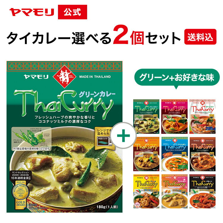 【クーポン最大5000円 6/4 20時-6/11 1:59】 【 1100円 ぽっきり 送料込 】 ヤマモリ 公式 タイカレー グリーン × 選べるフレーバー (2個セット) レトルトカレー カレー グリーンカレー 辛口 常温保存 電子レンジ対応 タイ料理 熱狂マニアさん！ 熱狂 マニア お中元