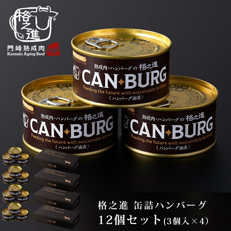 【6月末頃入荷予定/他商品と同梱不可】缶詰め 備蓄用 ギフト 肉 ハンバーグ 防災食 非常食 12個 セット（1箱3個入×4セット）格之進 CANBURG キャンプ飯 食料 無添加