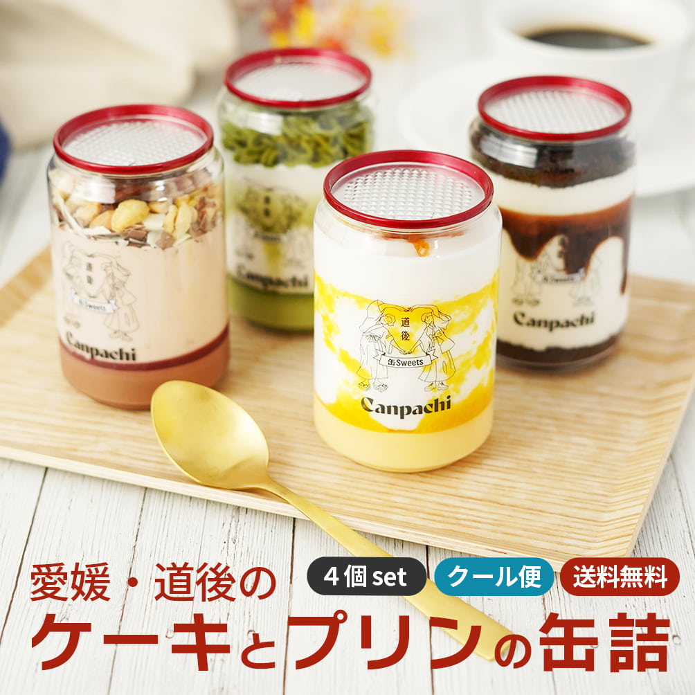 スイーツ [愛媛 道後] ケーキとプリンの缶詰4点セット (4種類) 特製 プリン 手作り ケーキ コラボ 要冷凍 お取り寄せ 詰め合わせ 大人 上品 贅沢 誕生日 お中元 暑中見舞い 残暑見舞い プレゼント ギフト スプーン付 ご褒美 おしゃれ プリンケーキ 人気 Canpachi カンパチ