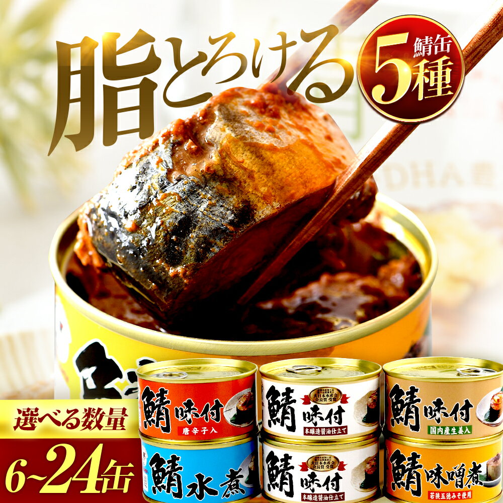 【ふるさと納税】鯖缶 5種 食べ比べセット 味噌煮 水煮 醤油【選べる缶数】【着日指定】鯖缶詰 詰合せ A　6缶/12缶/24缶 サバ缶 さば缶 福井県 小浜市 キャンプ 酒の肴 保存食 時短調理 ギフト プレゼント 缶詰 水煮 鯖 サバ [BFAB031] [BFAB034] [BFAB037]