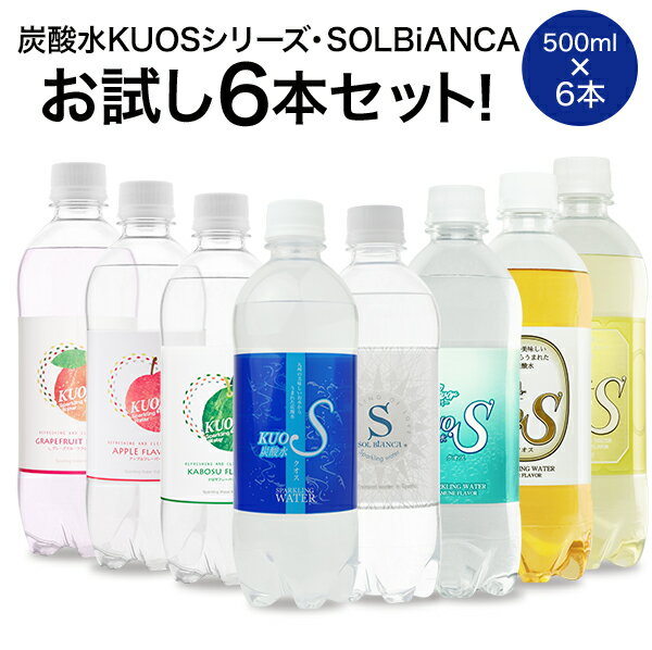 強炭酸水 お試しセット KUOS-クオス フレーバー シリカ炭酸水 500ml×6本 プレーン アップル カボス ラムネ ビア グレープフルーツ ケイ素