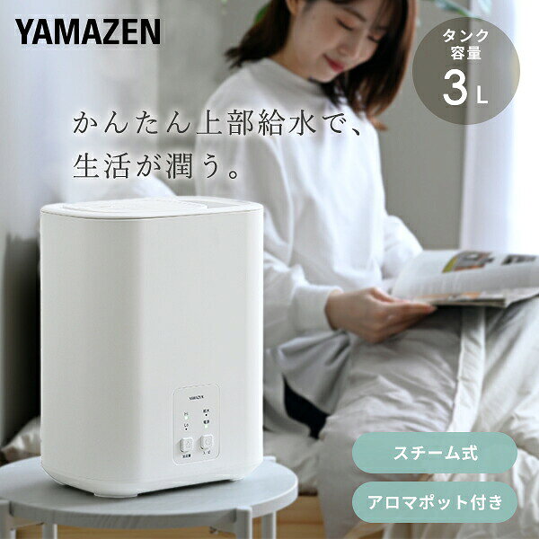 加湿器 スチーム式加湿器 スチーム加湿器 3L 上部給水 アロマ対応 コンパクト 小型 木造約6畳 プレハブ約10畳 KS-AA31(W) 加湿器 加湿機 スチーム加湿器 スチーム加湿機 上から給水 加湿量2段階 おしゃれ シンプル 山善 YAMAZEN 【送料無料】