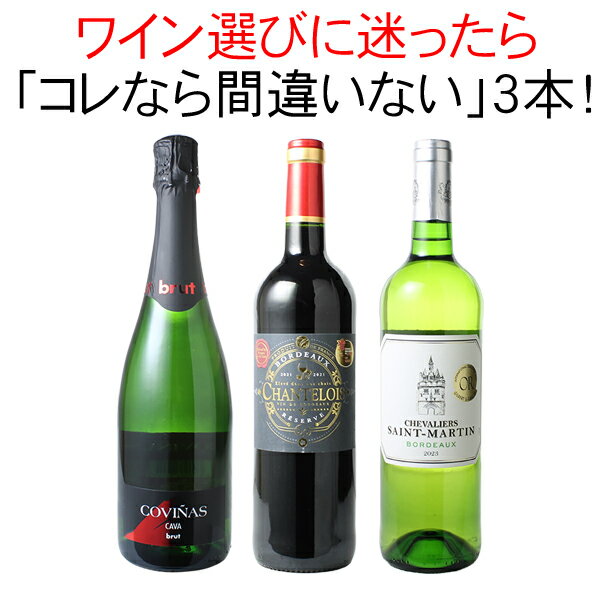 【送料無料】ワインセット 迷ったらこれ 赤ワイン 白ワイン スパークリング ワイン 3本 セット ボルドー スペイン 父の日 ギフト プレゼント 御祝い 誕生日 第75弾【Pup】