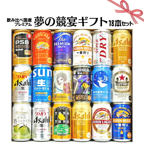 父の日 ギフト お誕生日 プレゼント お祝い ビール 18本/国産プレミアムビール 飲み比べ 夢の競宴 ギフトセット350ml×18本 サッポロエビス アサヒ サントリー【贈答・ギフト】詰合せ 送料無料(一部地域除く)