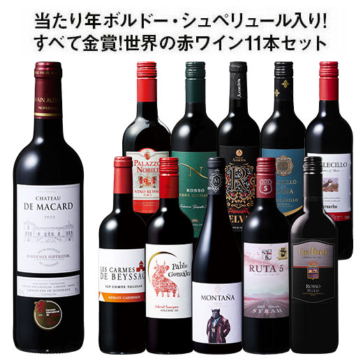 【送料無料】 55％OFF 当たり年ボルドー・シュペリュール＆格上リオハ入り!すべて金賞!世界の選りすぐり赤ワイン11本セット 第20弾 赤ワイン フルボディ ワインセット 【W07971】