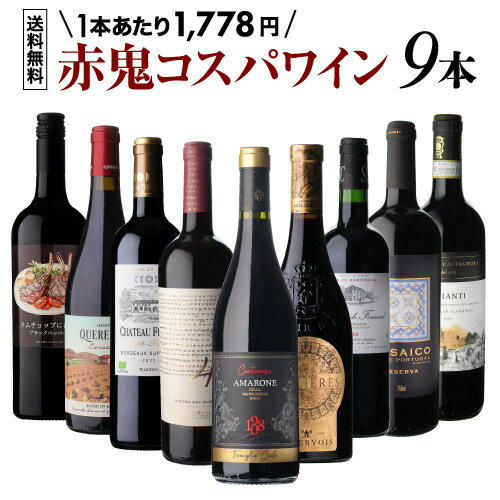 【送料無料 第59弾】赤鬼コスパ ワイン 9本 セット 赤ワインセット 赤ワイン 飲み比べ 赤 イタリア フランス スペイン アメリカ 南アフリカ ポルトガル ギフト NAOTAKA 目玉は伊高級ワイン「アマローネ」! 1本あたり1,778円(税込) 浜運A 赤セット 10本セット 家飲み