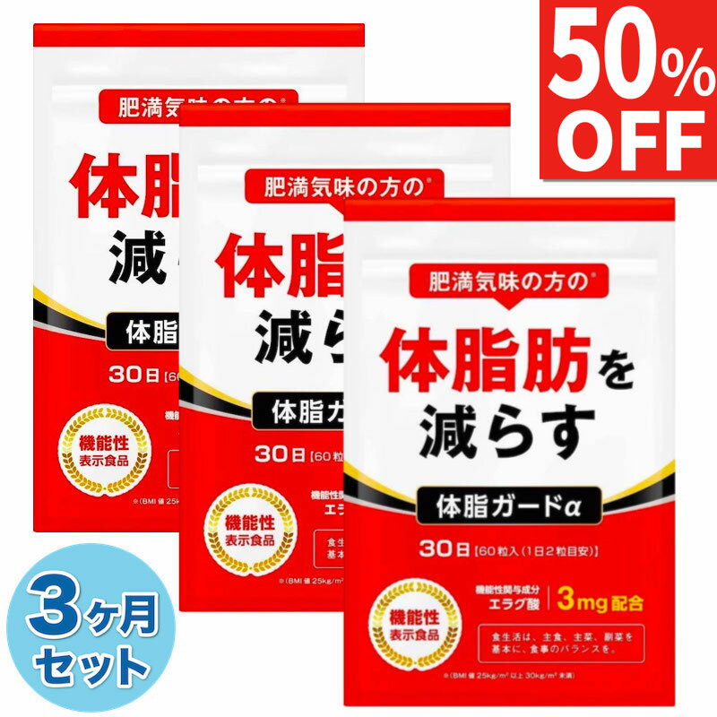 【50%OFF】 3ヶ月(90日分) ダイエットサプリ エラグ酸 3mg 体脂肪を減らす お腹の脂肪を減らす ダイエット サプリ カルニチン BCAA 体脂ガードα 内臓脂肪 皮下脂肪 90日分 送料無料 機能性表示食品 ポイント消化