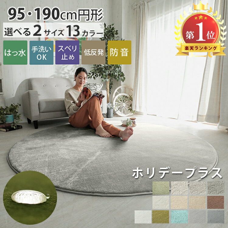 【先着順10％OFFクーポンあり】ラグ ラグマット カーペット 円 丸 低反発 円形 厚手 はっ水 丸い 円型 絨毯 らぐ リビング マイクロファイバー ペット 子供部屋 オールシーズン 小さい 1畳 2畳 holidayplus ＜ホリデープラス/約95cm 190cm円形＞