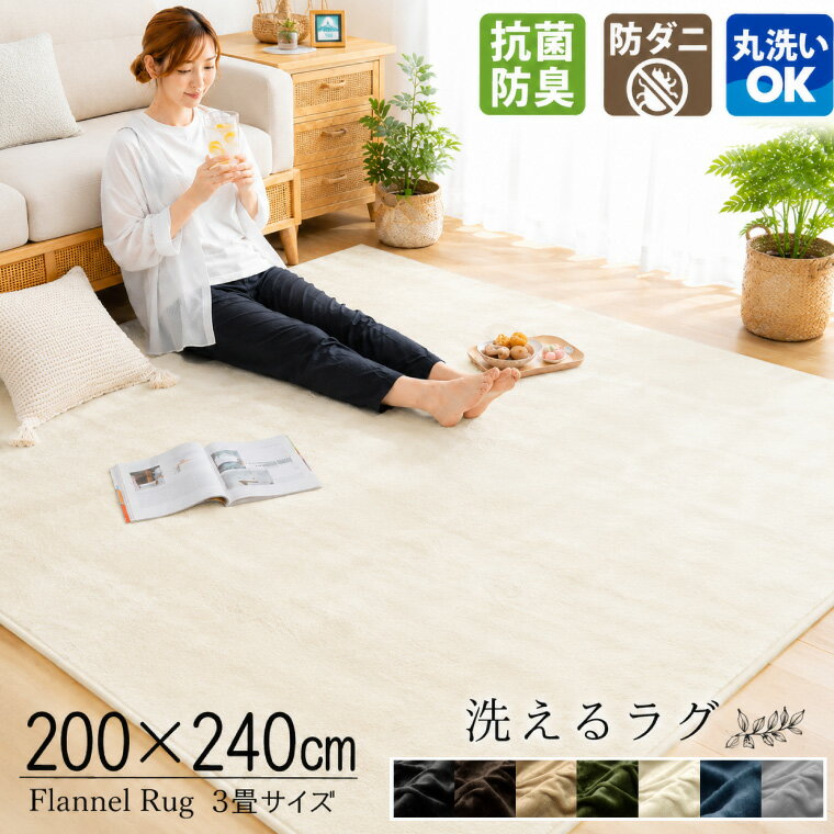 【期間限定特別価格】洗える ラグ 抗菌 防臭 防ダニ カーペット 200×240cm 3畳 3帖 北欧 ラグマット マット おしゃれ こたつ敷き ホットカーペット対応 フランネル ライトキャスト 無地 ストライプ 幾何学 低ホルムアルデヒド ok10