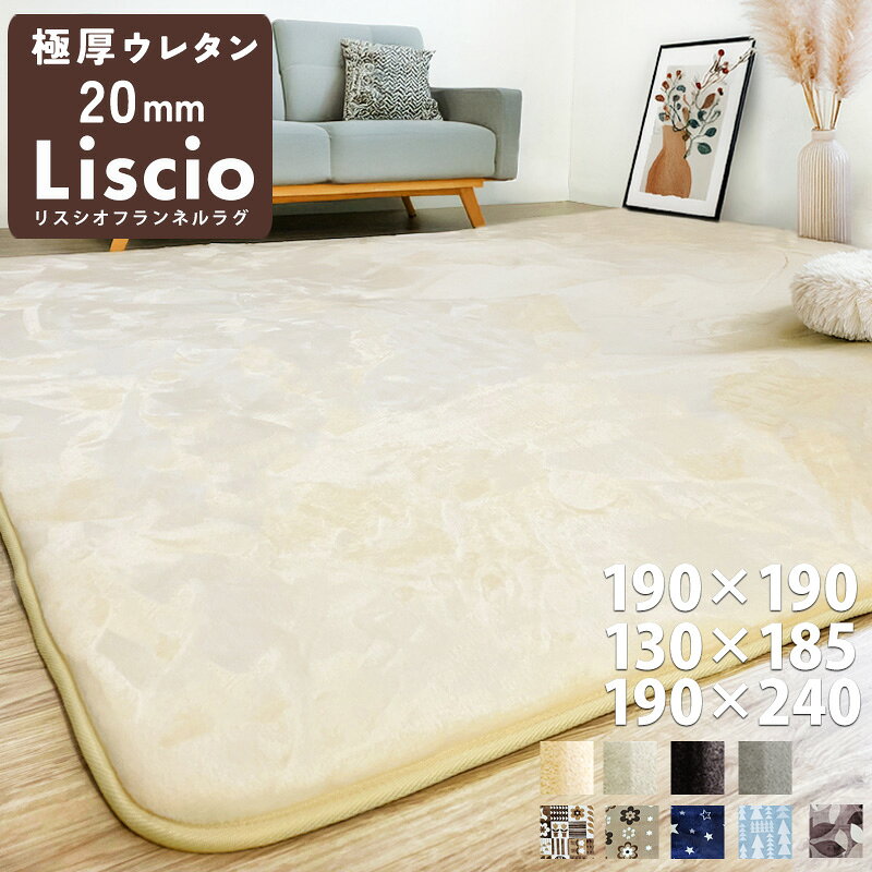 ラグ 20mm 2cm 極厚 厚手 liscio ラグ ラグマット 正方形 190×190cm 長方形 190×240cm さらさら 絨毯 じゅうたん 滑り止め カーペット 2畳 北欧 フランネル ノンホル 検査済み 床暖房対応 ホットカーペット対応 軽量 リビング 190 240 インテリア