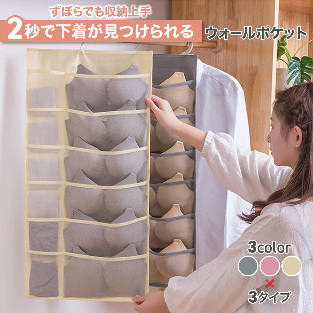 【10%OFFクーポン！2個購入 どの商品でも可】ウォールポケット 吊り下げ 下着 収納 下着収納 ブラジャー 収納 靴下 壁掛け クローゼット ブラの型崩れ防止 大容量 省スペース 衣類 送料無料 メッシュハンガー 洗える