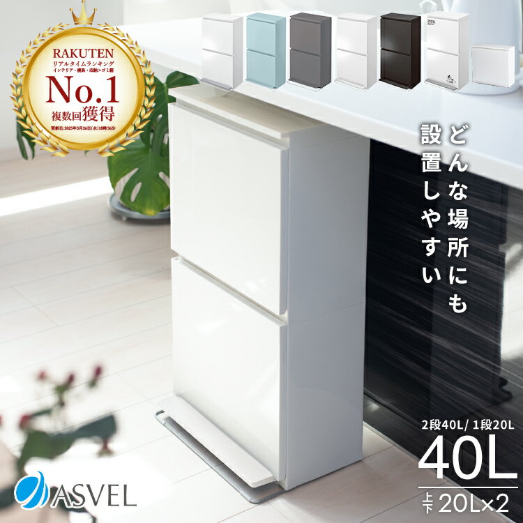 ゴミ箱 分別 スリム 縦型 2段 40リットル ランキング受賞 おしゃれ キッチン 収納ボックス ふた付き 省スペース 2分別 大容量 ワゴン ダストボックス リビング ごみ箱 ペダル式 タオルラック フラップ式 前開き 薄型【 アスベル ASVEL 分別 ペダル 2段 ワイド 40L EC】